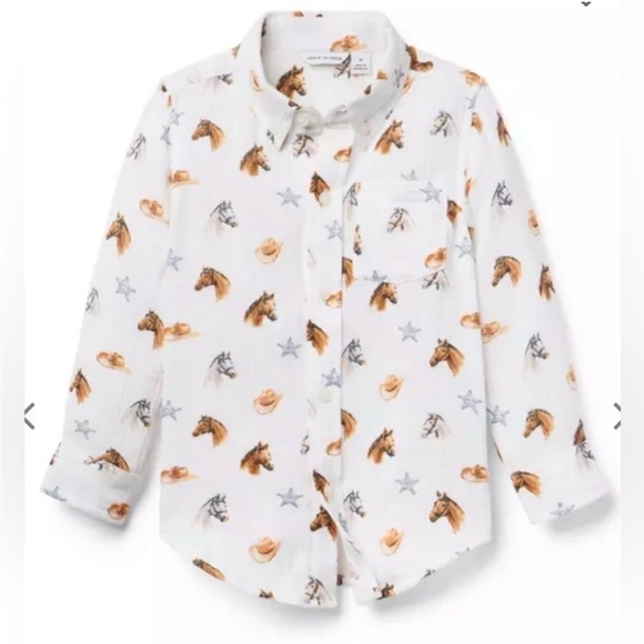 Janie and Jack Other - NWT- Janie and Jack Cowboy Horse Print White Shirt